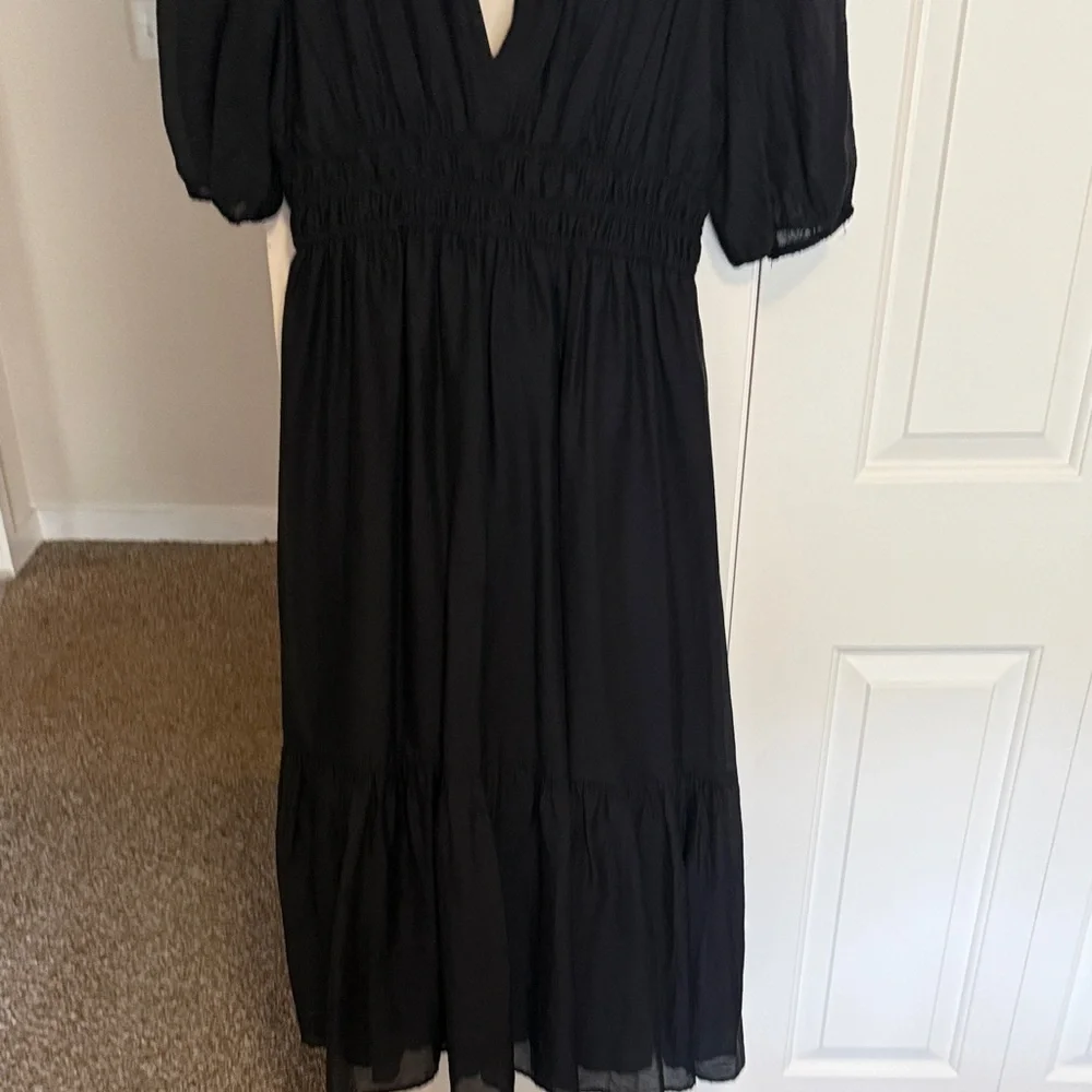 Abercrombie & Fitch Black Maxi Dress with Deep V and Smocked Waist